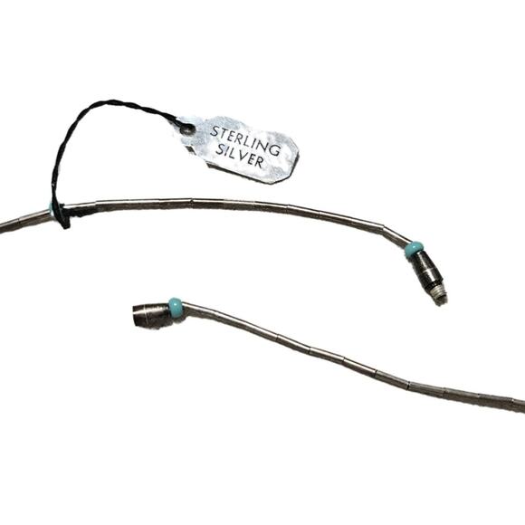 70s Sterling Silver Liquid Beads Turquoise Round Beads Shell Beads Boho Necklace - Picture 2 of 5